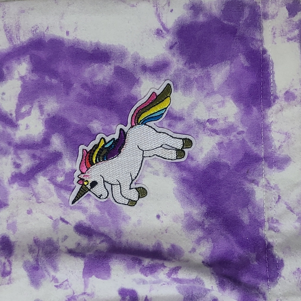 Biker Shorts Size Medium Tie Dye White Purple Cotton Blend Athleisure Unicorn - Picture 3 of 4